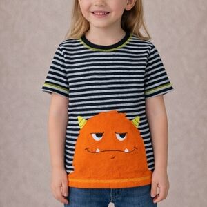 Carter's Kids Tee Striped Orange Monster Black White Size 8